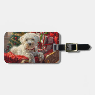 Maltese Dog Christmas Festive Luggage Tag