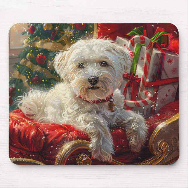 Maltese Dog Christmas Festive Mouse Mat (Front)