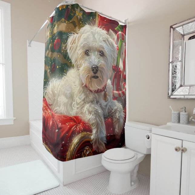Maltese Dog Christmas Festive Shower Curtain (In Situ)