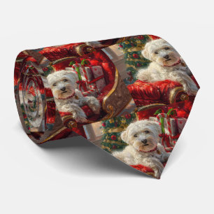 Maltese Dog Christmas Festive Tie