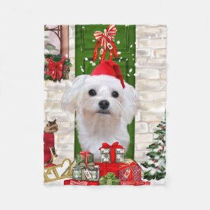 Maltese Dog Christmas Fleece Blanket
