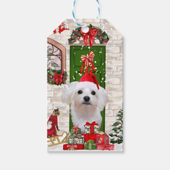 Maltese Dog Christmas  Gift Tags (Front)