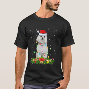 Maltese Dog Christmas Lights Funny Santa Hat Xmas T-Shirt