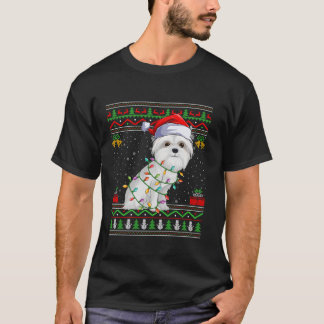Maltese Dog Christmas Lights Santa Ugly Sweater Xm