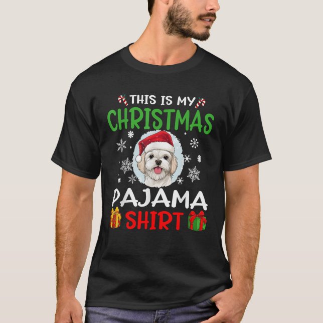 Maltese Dog Christmas Pajama Merry X mas  T-Shirt (Front)