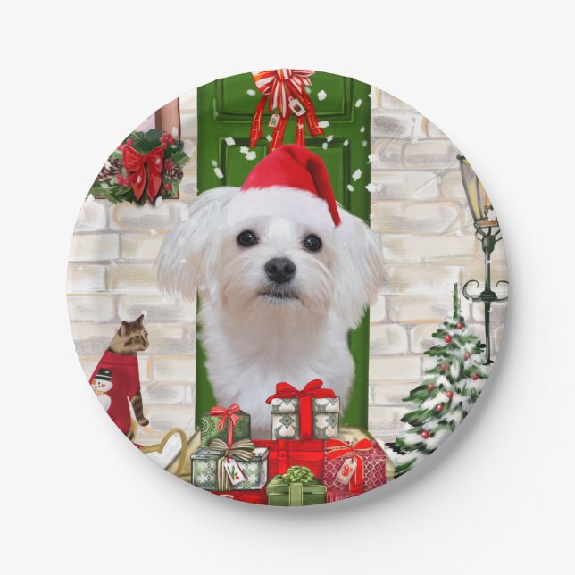 Maltese Dog Christmas  Paper Plate (Front)