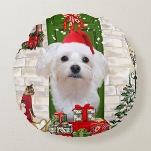 Maltese Dog Christmas Round Cushion