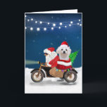 Maltese Dog Christmas Santa Claus Card<br><div class="desc">A Santa claus riding bike delivering Christmas tree and Maltese dog as gift is a perfect Christmas gift idea for someone who love this dog breed.</div>