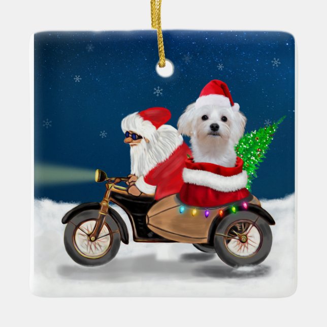 Maltese Dog Christmas Santa Claus  Ceramic Ornament (Front)
