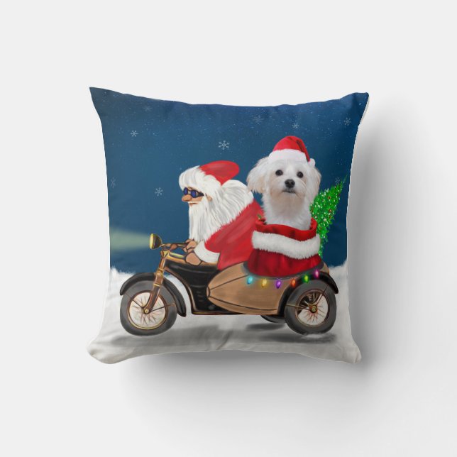 Maltese Dog Christmas Santa Claus Cushion (Front)