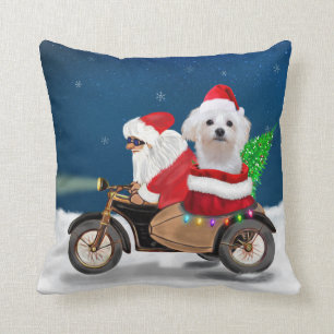 Maltese Dog Christmas Santa Claus Cushion