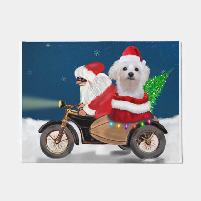 Maltese Dog Christmas Santa Claus Doormat (Front)
