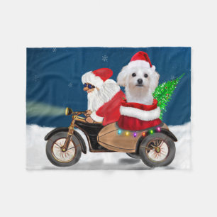 Maltese Dog Christmas Santa Claus Fleece Blanket