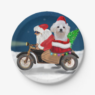 Maltese Dog Christmas Santa Claus Paper Plate