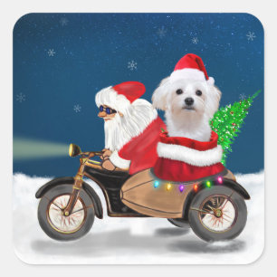 Maltese Dog Christmas Santa Claus  Square Sticker