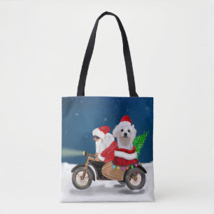 Maltese Dog Christmas Santa Claus Tote Bag