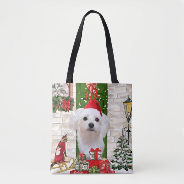 Maltese Dog Christmas Tote Bag (Front)