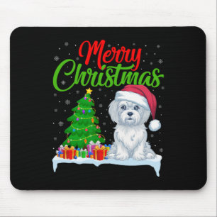 Maltese Dog Christmas Tree Lights Xmas Maltese Dog Mouse Mat