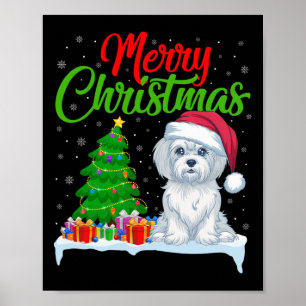 Maltese Dog Christmas Tree Lights Xmas Maltese Dog Poster