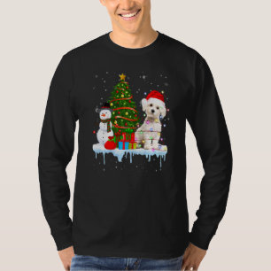 Maltese Dog Costume Santa Lights Hat In Snow Chris T-Shirt