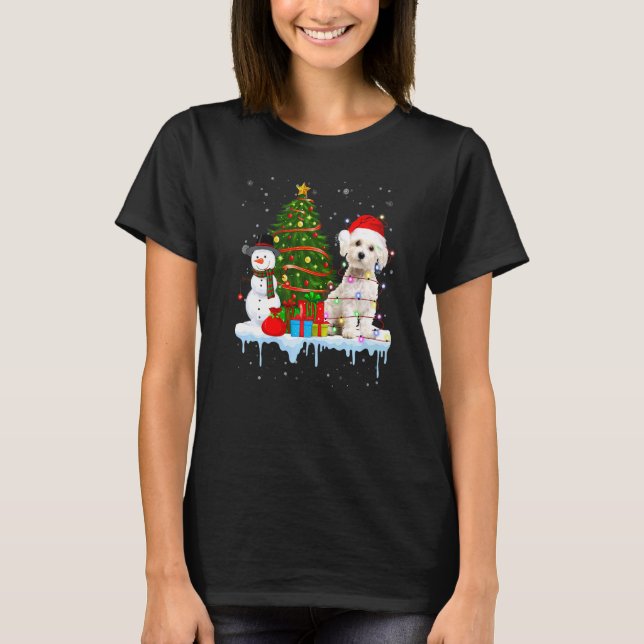 Maltese Dog Costume Santa Lights Hat In Snow Chris T-Shirt (Front)