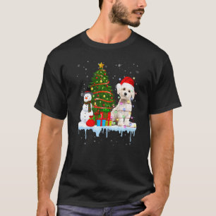 Maltese Dog Costume Santa Lights Hat In Snow Chris T-Shirt