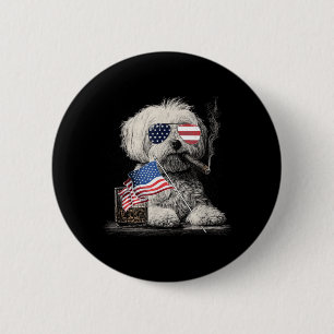 Maltese Dog Dad Patriotic Aamerican Flag July 6 Cm Round Badge