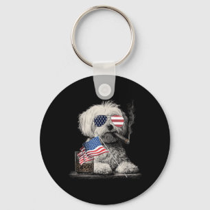 Maltese Dog Dad Patriotic Aamerican Flag July Key Ring