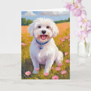 Maltese Dog Flower Field Painting Card