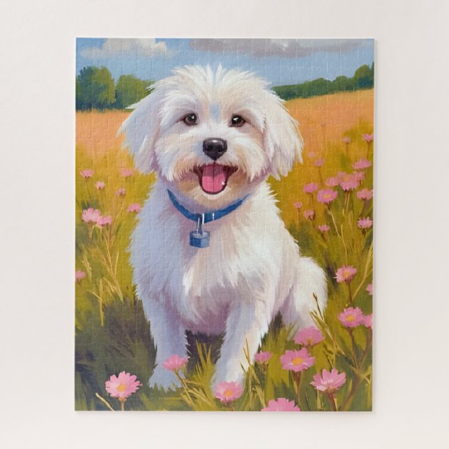 Maltese Dog Flower Field Painting Jigsaw Puzzle (Vertical)