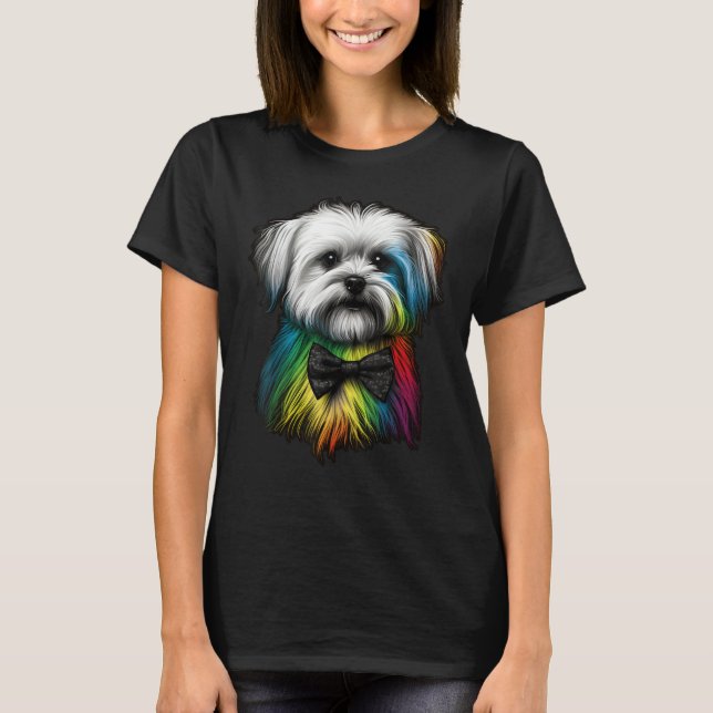 Maltese dog Gay Pride LGBT Rainbow Flag on Maltese T-Shirt (Front)