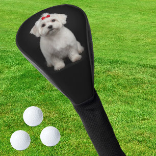 Maltese Dog Golf Driver Cover, Puppy, Black Style Head Cover