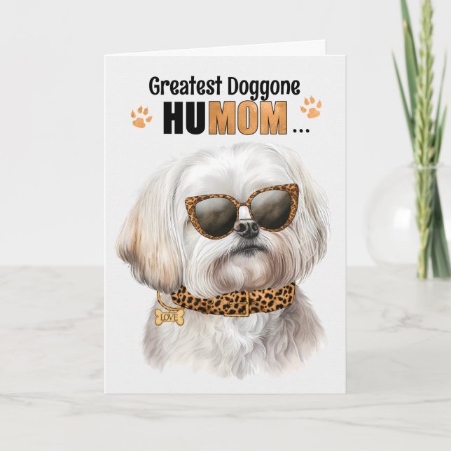 Maltese Dog Greatest HuMOM Mother's Day Holiday Card (Front)