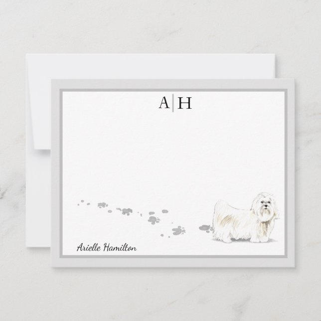 Maltese Dog Grey Border Monogram Personalised Card (Front)
