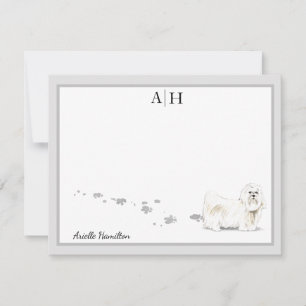 Maltese Dog Grey Border Monogram Personalised Card