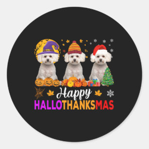 Maltese Dog Halloween Christmas Hallothanksmas 1 Classic Round Sticker