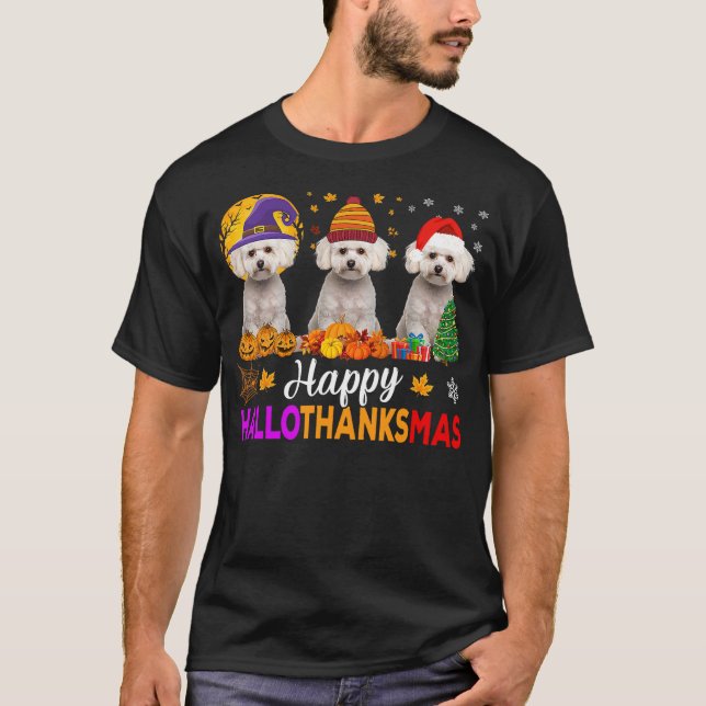 Maltese Dog Halloween Christmas Hallothanksmas T-Shirt (Front)