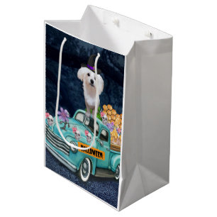 Maltese Dog Halloween Truck Scary Night Medium Gift Bag