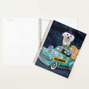 Maltese Dog Halloween Truck Scary Night Planner