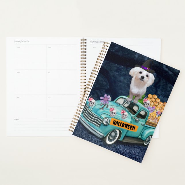 Maltese Dog Halloween Truck Scary Night Planner (Display)