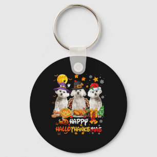 Maltese Dog Happy Halloween Thanksgiving Merry Chr Key Ring