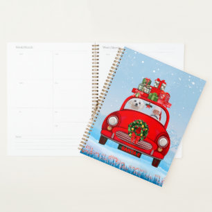 Maltese Dog In Car With Santa Claus Planner