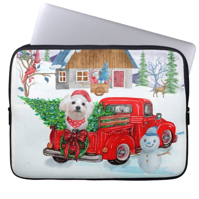 Maltese Dog In Christmas Delivery Truck Snow Laptop Sleeve (Front)