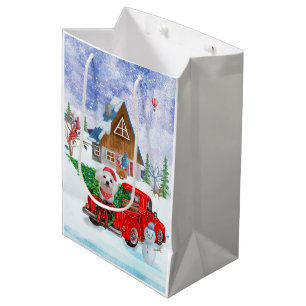 Maltese Dog In Christmas Delivery Truck Snow  Medium Gift Bag