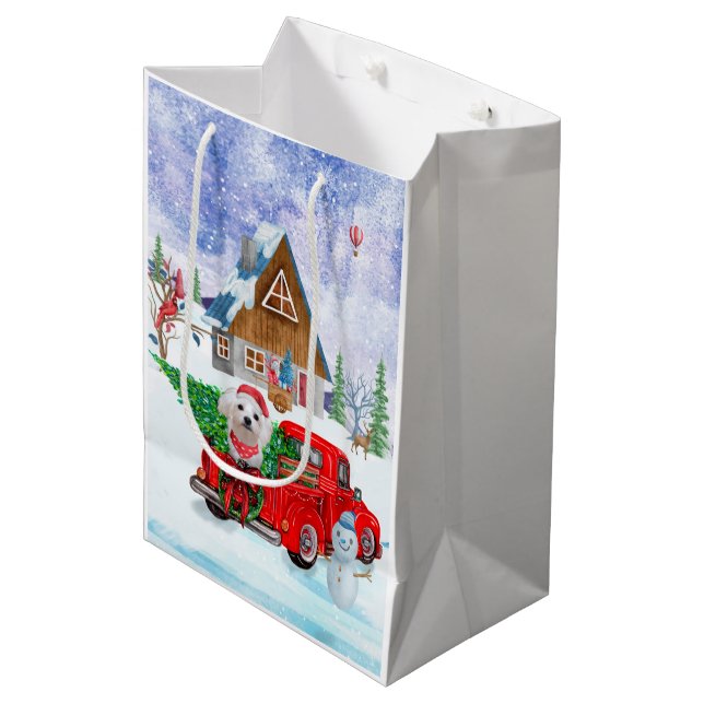 Maltese Dog In Christmas Delivery Truck Snow  Medium Gift Bag (Front Angled)