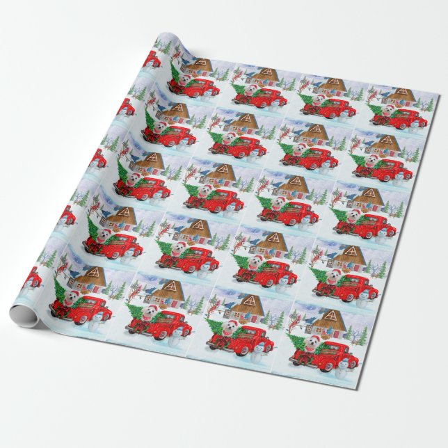 Maltese Dog In Christmas Delivery Truck Snow Wrapping Paper (Unrolled)
