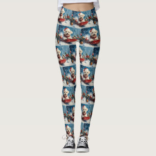 Maltese Dog in Sledge Let it Snow Christmas Leggings