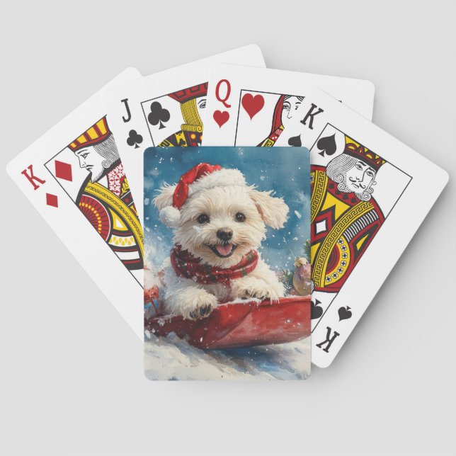 Maltese Dog in Sledge Let it Snow Christmas Playing Cards (Back)