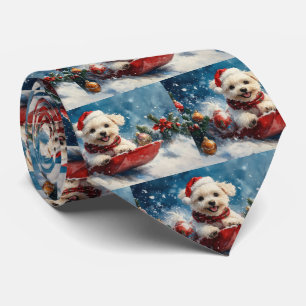 Maltese Dog in Sledge Let it Snow Christmas Tie