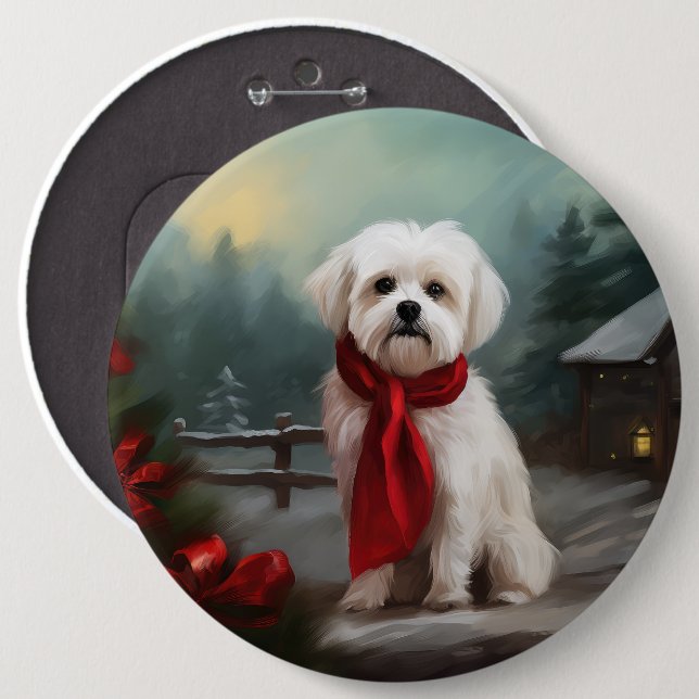 Maltese Dog in Snow Christmas  6 Cm Round Badge (Front & Back)
